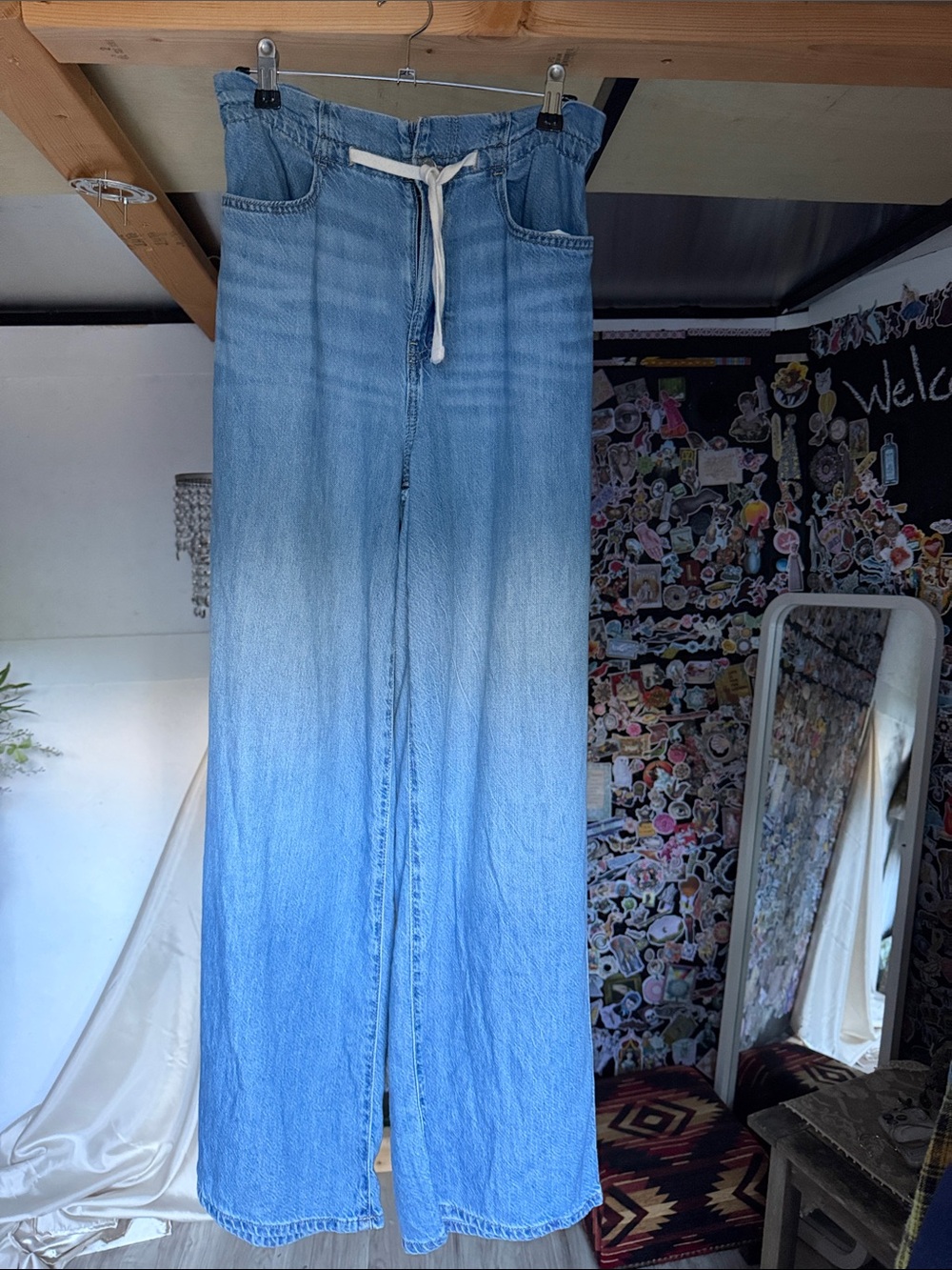 GAP Light Blue Wide-Leg Jeans with Drawstring